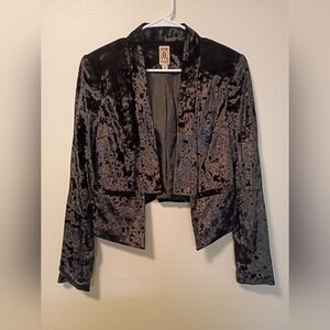 Decree Vintage Black Crush Velvet Cropped Grunge Gothic Dark Academia Jacket Med